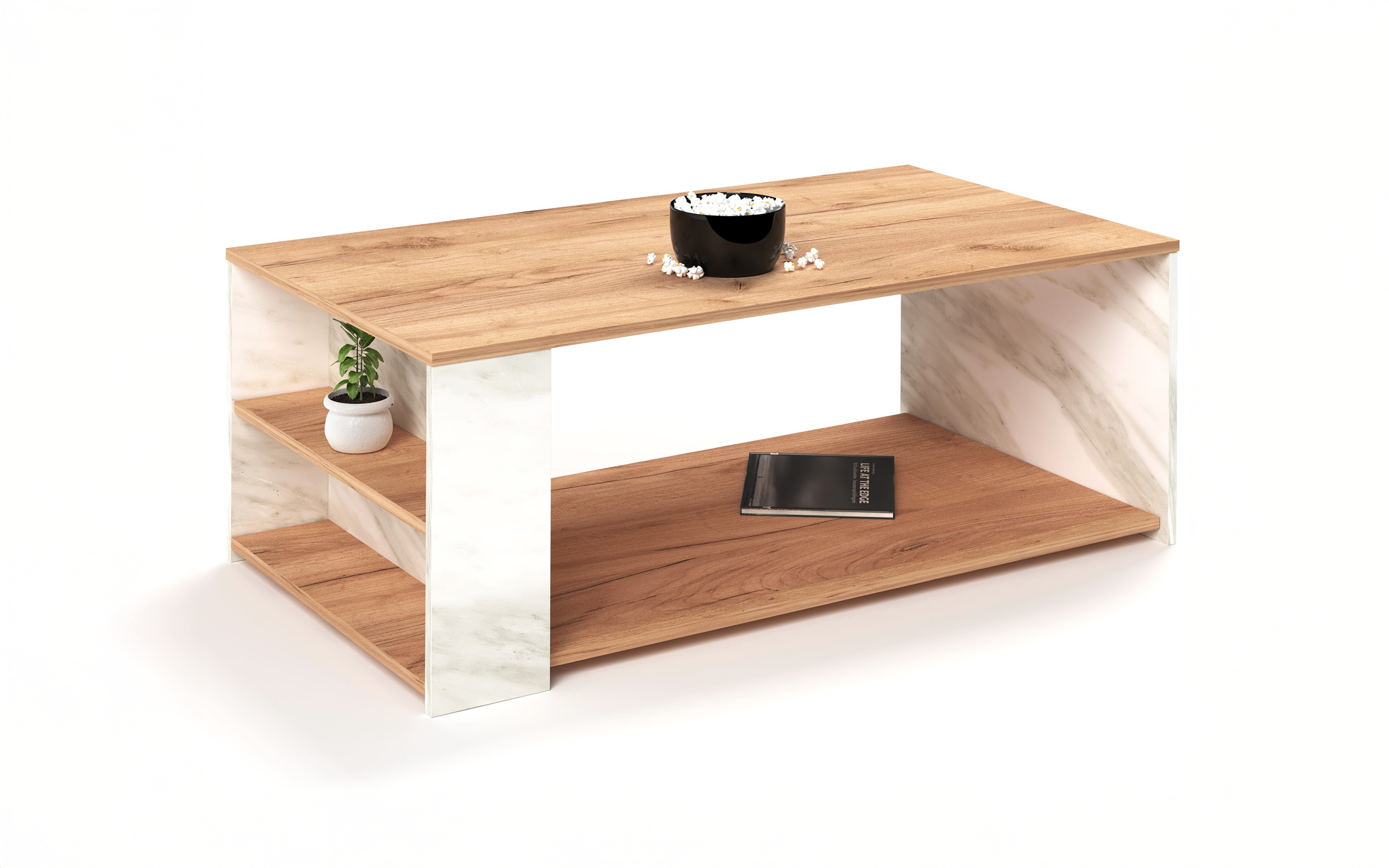 Masuta de cafea Lorin, stejar craft auriu + decor marmura alba  1